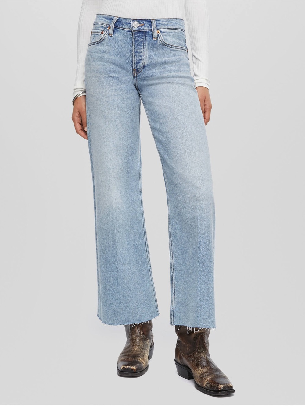 RE/DONE Mid Rise Wide Leg Raw Hem Jeans Size 25